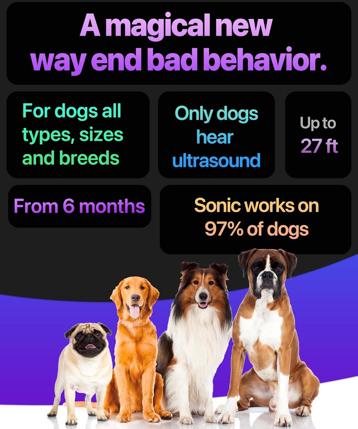 2024release Dog Bark Deterrent Device Stops Bad Behavior | No need yell or swat, Just point to a dog (own or neighbors) Hit the button | Long-range ultrasonic, Alternative to painful dog shock collar