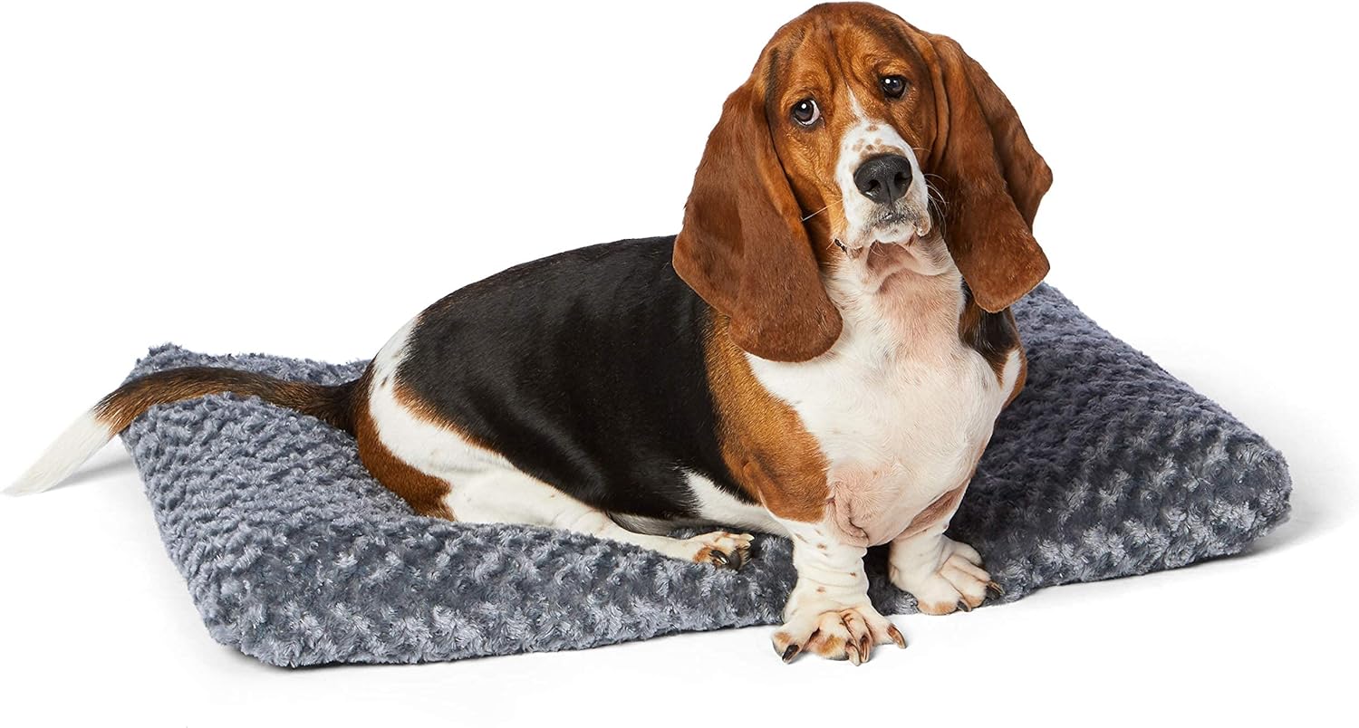 Amazon Basics Plush Pet Bed and Dog Crate Pad, Medium, 35 x 23 x 3 Inches, Gray
