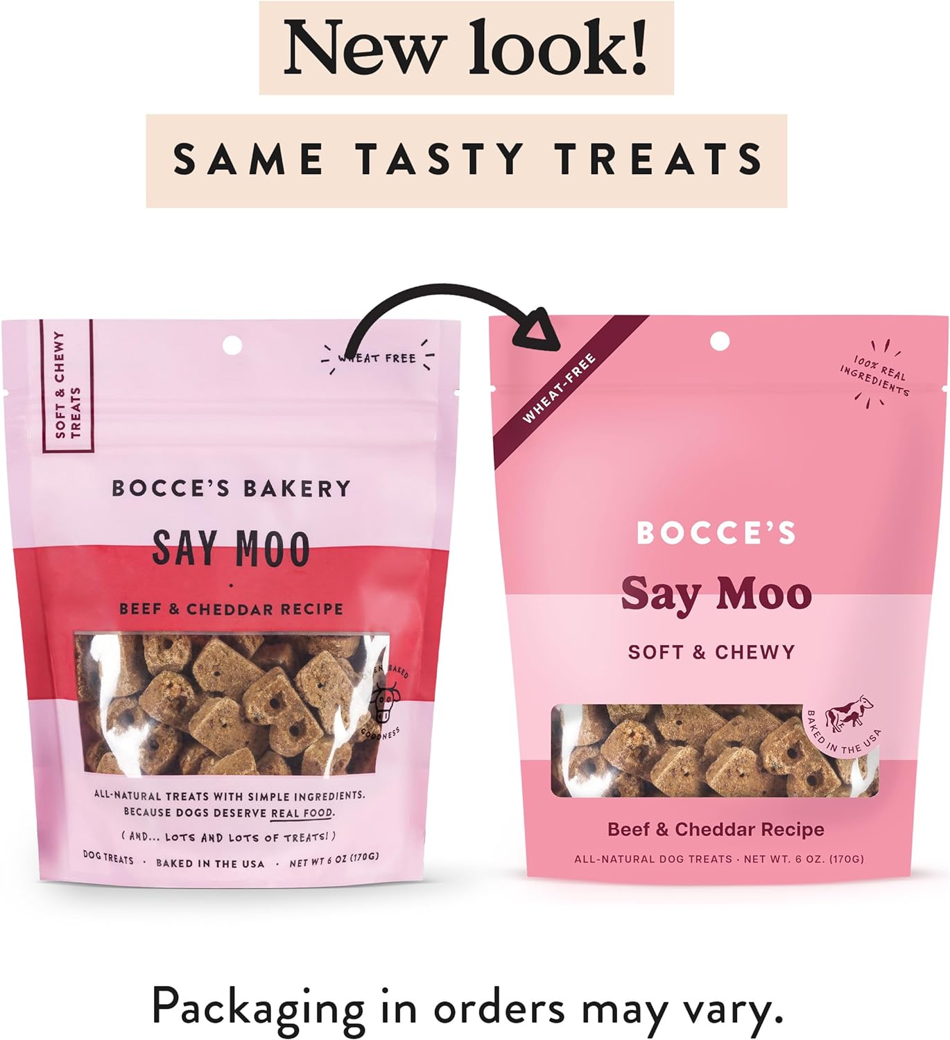 Bocces Bakery Oven Baked Say Moo Treats for Dogs, Wheat-Free Everyday Dog Treats, Made with Real Ingredients, Baked in The USA, All-Natural Soft  Chewy Cookies, Beef  Cheddar Recipe, 6 oz