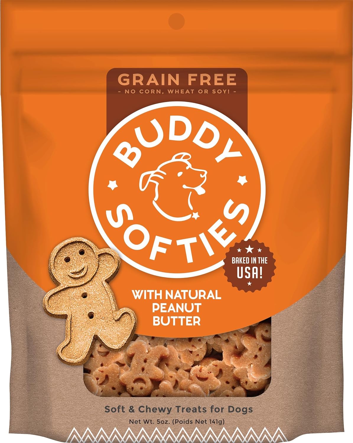 Buddy Biscuit Softies 5 oz Pouch, Grain-Free Soft  Chewy, Natural Peanut Butter Flavor Dog Treats, Oven Baked in the USA