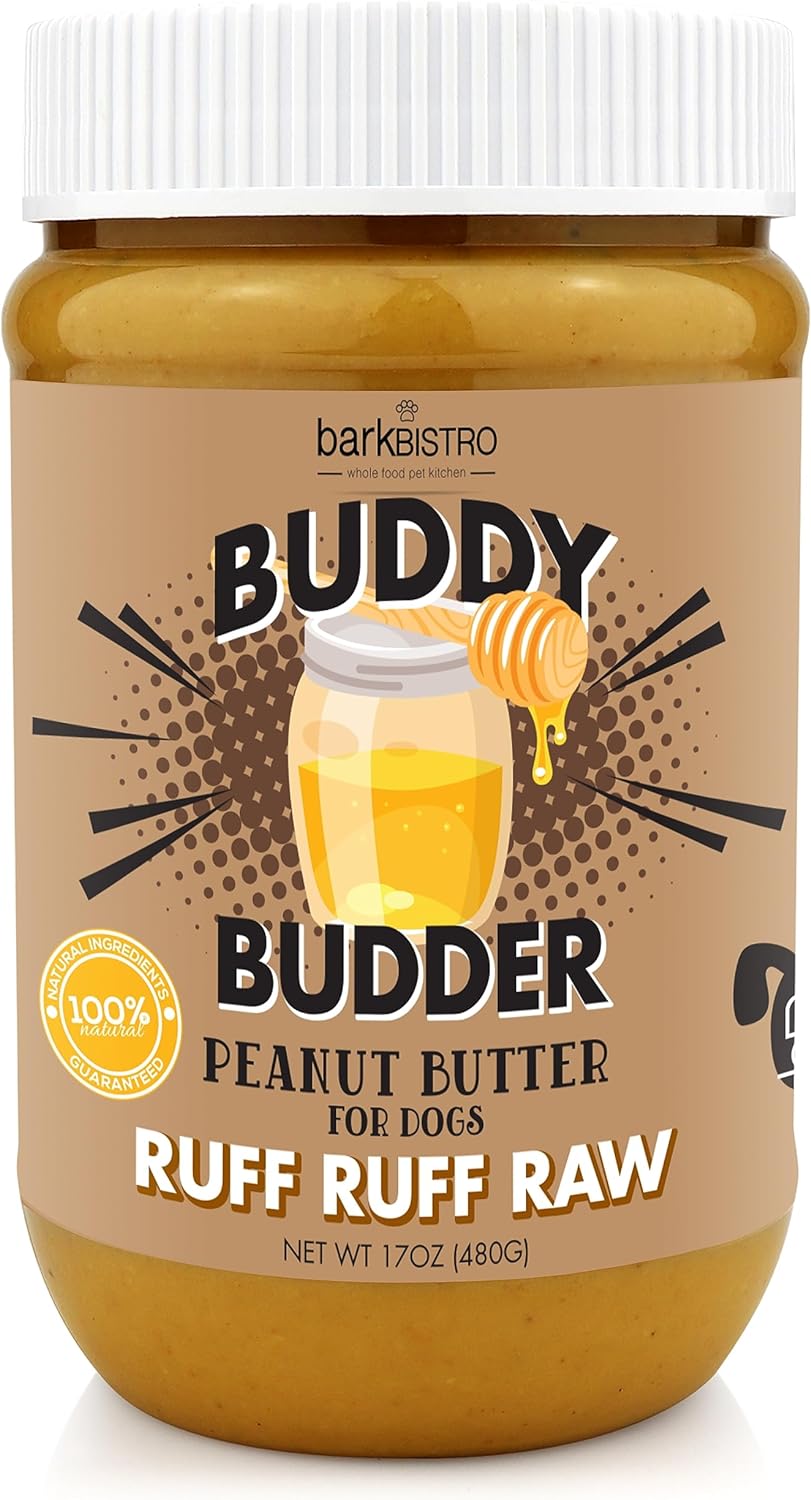 BUDDY BUDDER Bark Bistro, 100% Natural Dog Peanut Butter Treats, Dog Enrichment, Pill Pocket, Made in USA, (17 oz Jars)