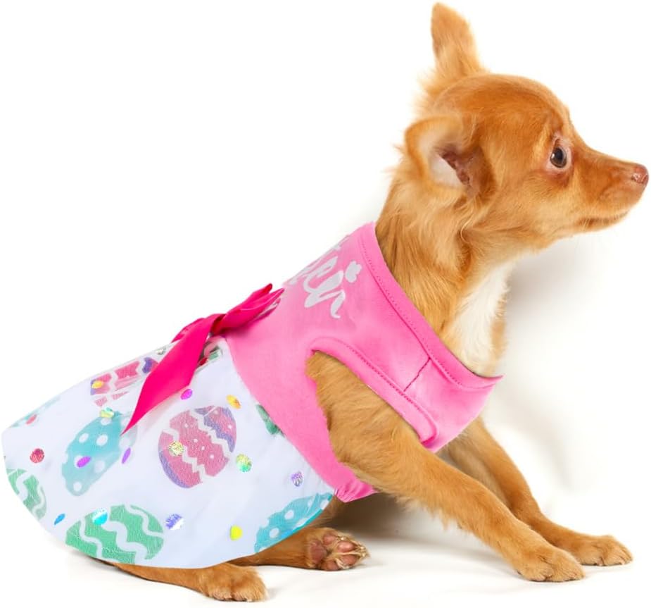 Dog Easter Outfit Cute Happy Easter Day Dog Dress Bunny Eggs Easter Dog Cat Clothes Pink Tulle Pet Doggie Apparel Outfit with Bowknot for Small Dogs Puppy Cat Girl Costume