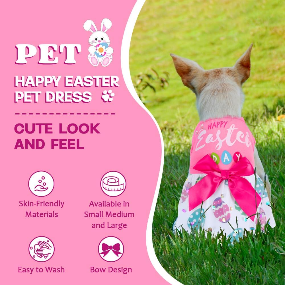 Dog Easter Outfit Cute Happy Easter Day Dog Dress Bunny Eggs Easter Dog Cat Clothes Pink Tulle Pet Doggie Apparel Outfit with Bowknot for Small Dogs Puppy Cat Girl Costume