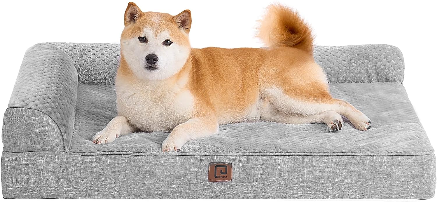 EHEYCIGA Memory Foam Orthopedic Dog Beds Large Sized Dog, Washable Dog Bed with Waterproof Lining Removable Cover, Dog Sofa Bed with Nonskid Bottom Pet Couch Bed, 36x27 Inches, Grey