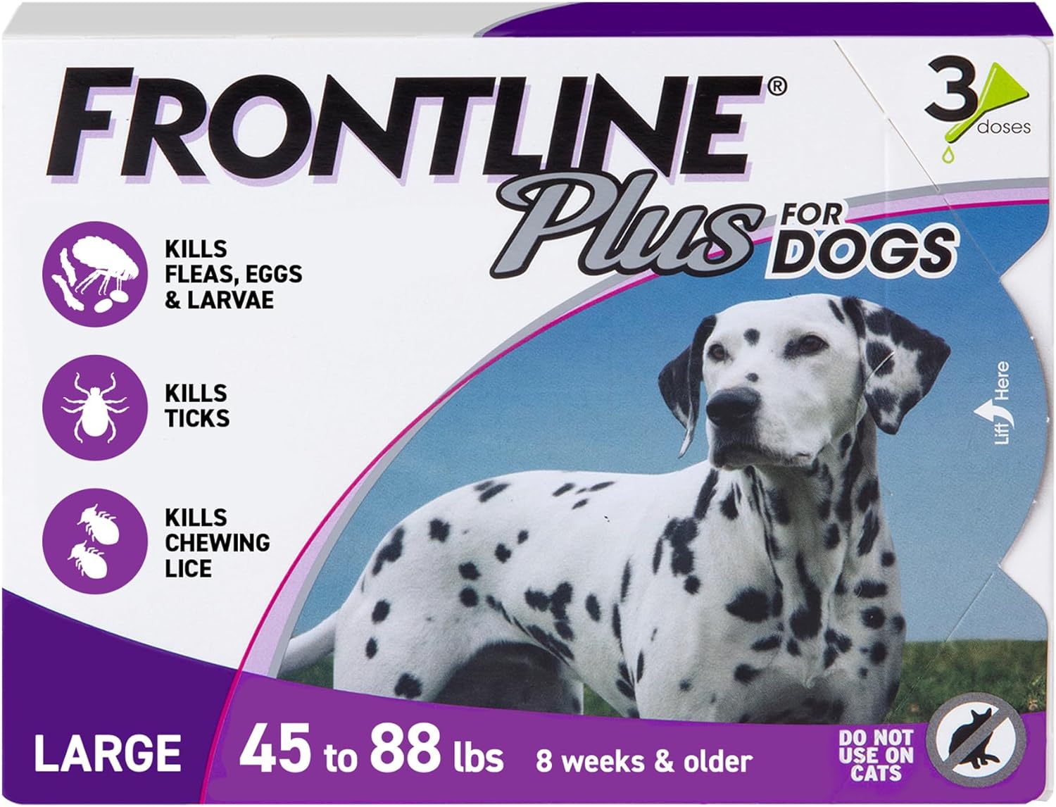 FRONTLINE Plus Flea and Tick Treatment for Large Dogs Up to 45 to 88 lbs., 3 Treatments