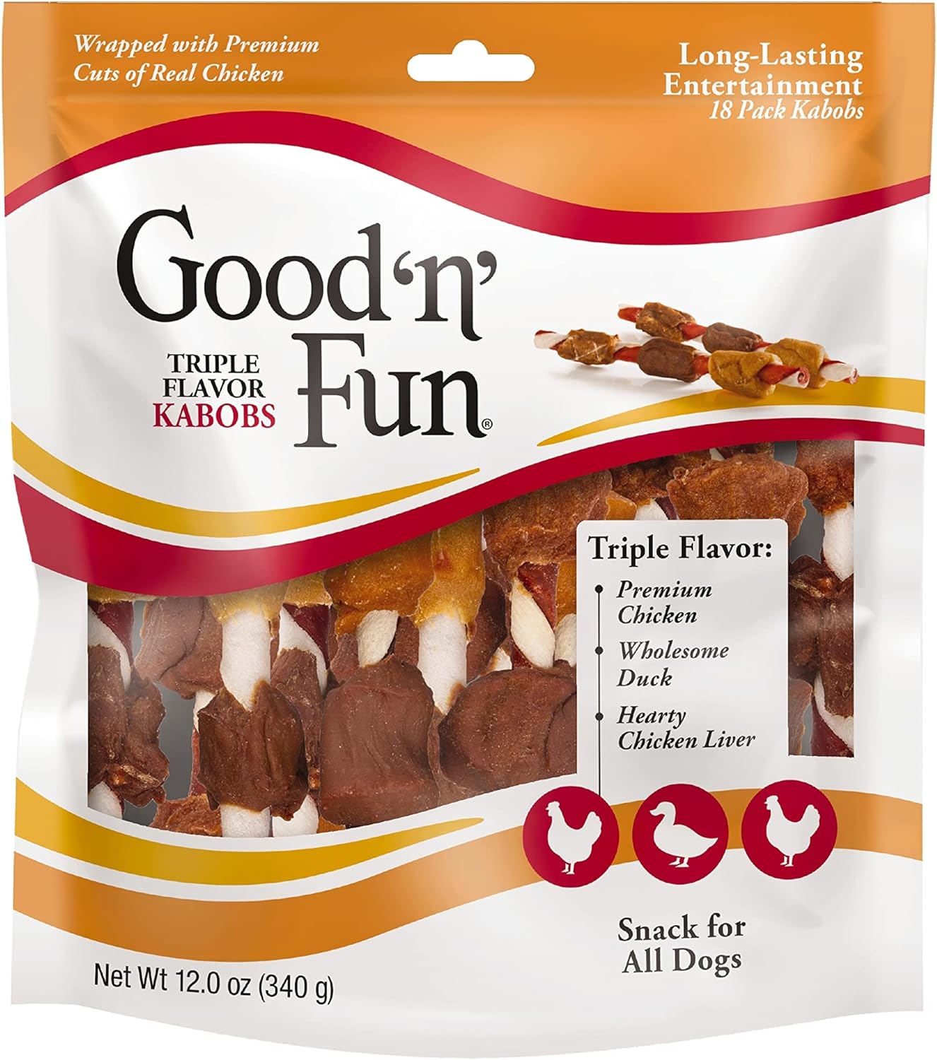 GoodnFun Triple Flavored Rawhide Kabobs for Dogs, Treat Your Dog 12-Ounce | 18 Count