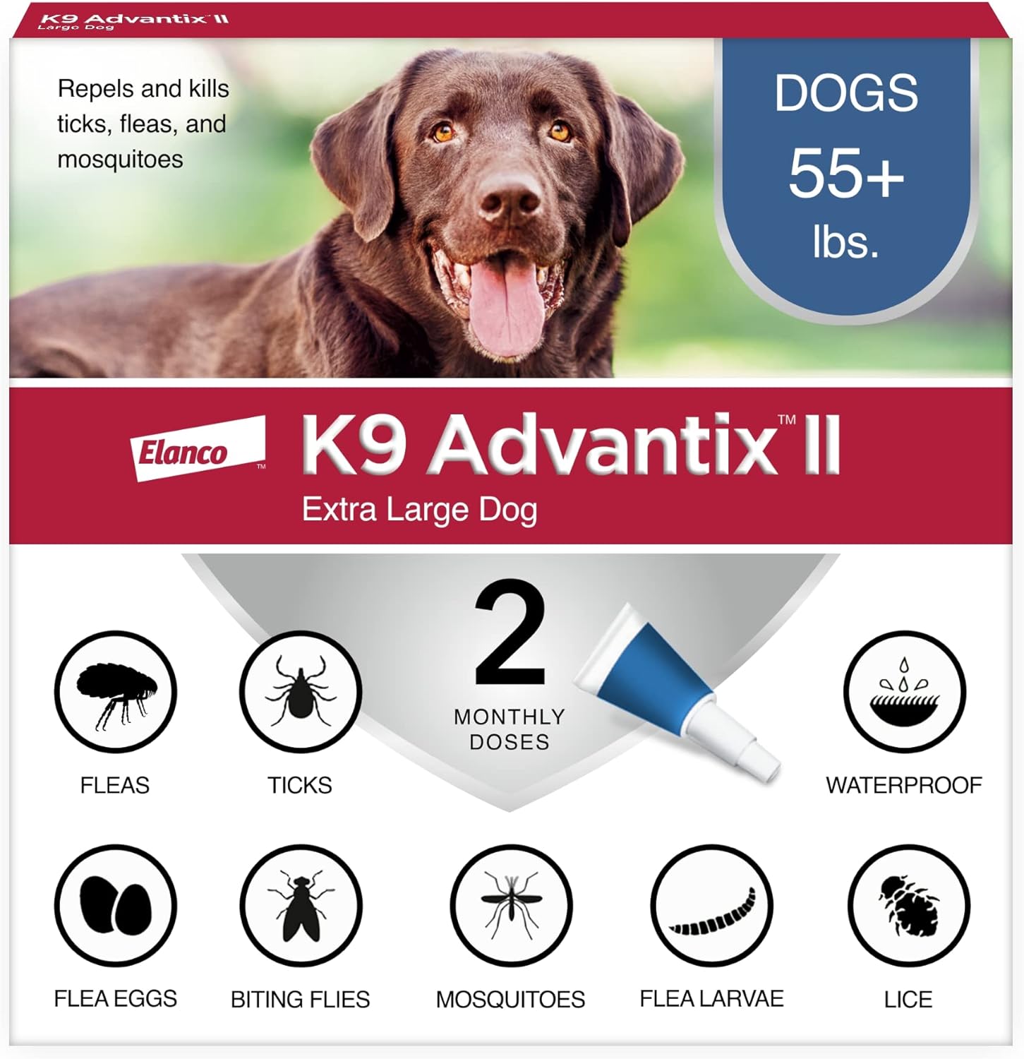 K9 Advantix II XL Dog Vet-Recommended Flea, Tick  Mosquito Treatment  Prevention | Dogs Over 55 lbs. | 2-Mo Supply