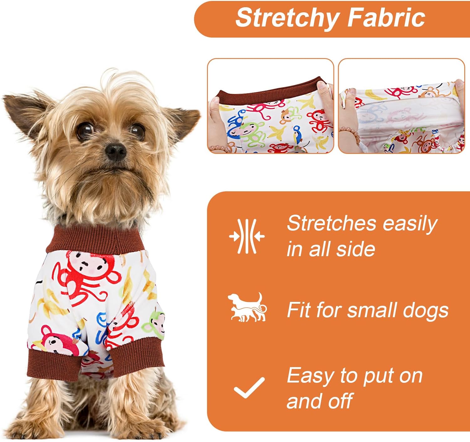 Kosiyi Dog Sweaters for Small Dogs Male Female Dog Clothes, Brown Lightweight Velvet Pet Pjs, Fleece Stretch Dog Onesie, Puppy Spring Winter Clothes, Jumpsuit, Jammies, Apparel, XXS, Brown