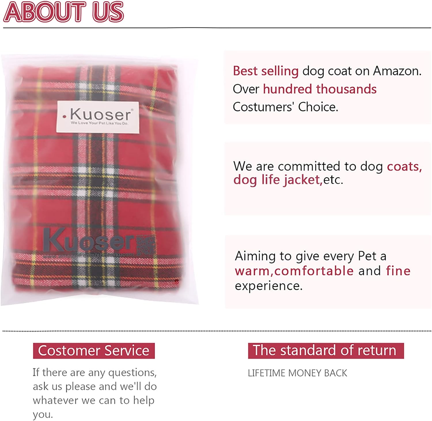 Kuoser Warm Dog Coat, Reversible Jacket Waterproof Winter Coat British Style Plaid Clothes Pet Cold Weather Coats Cozy Snow Vest for Small Medium Large Dogs Red S