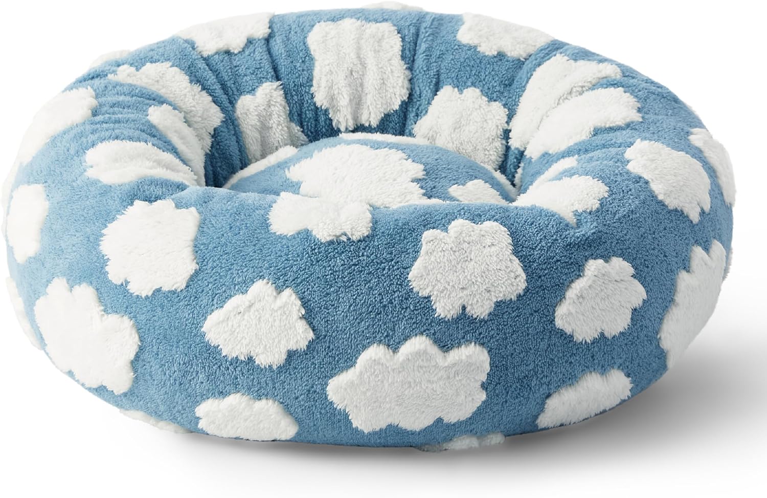 Lesure Donut Small Dog Bed - Round Cat Beds for Indoor Cats Calming Pet Beds, Cute Modern Beds with Jacquard Shaggy Plush  Anti Slip Bottom, 30 Inch, Blue