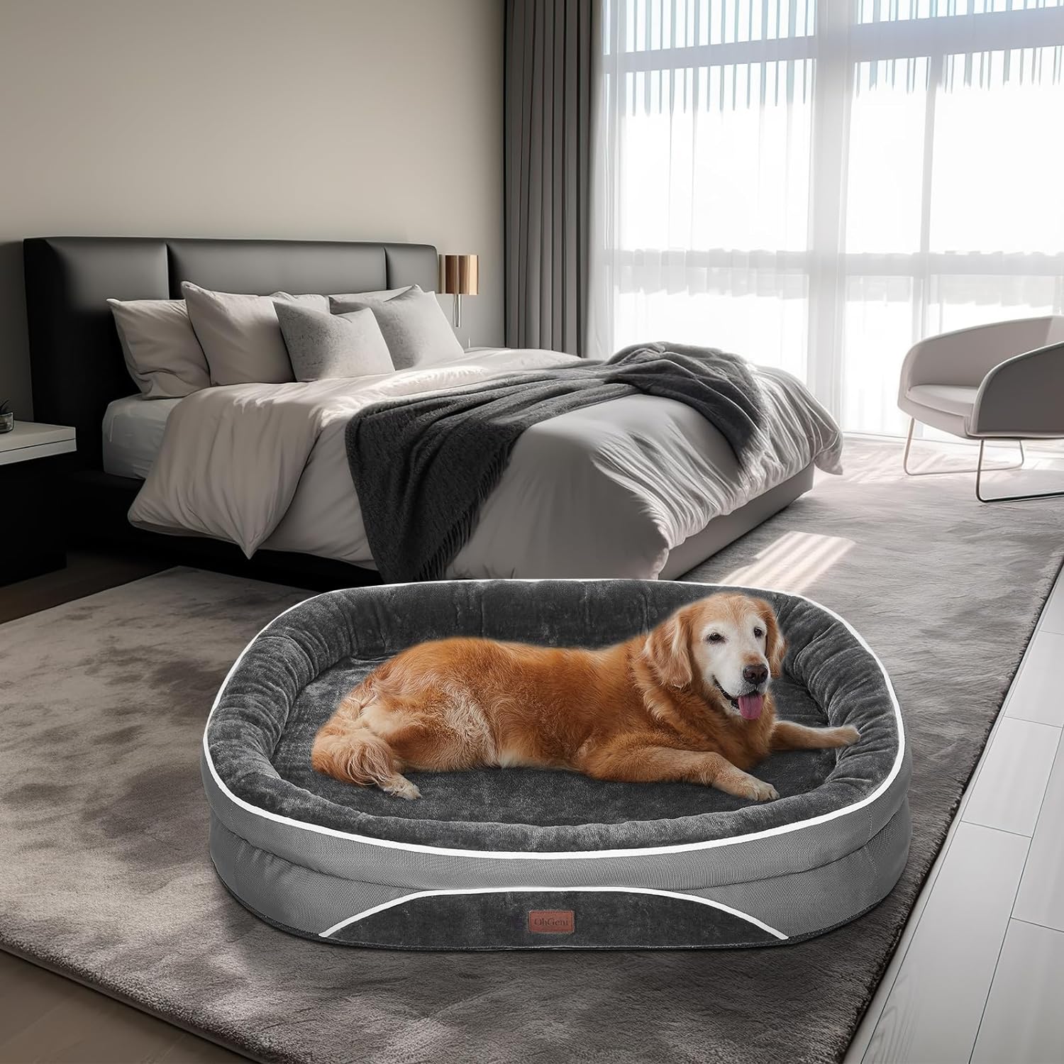 Orthopedic Dog Bed for Large Dogs, Oversized Couch Design with Egg Foam Support, Removable, Machine Washable Plush Cover and Non-Slip Bottom with Four Sided Bolster Cushion (Gray)
