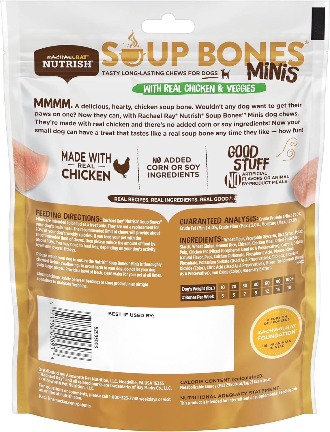 Rachael Ray Nutrish Soup Bones Dog Treats, Beef  Barley Flavor, 6 Bones