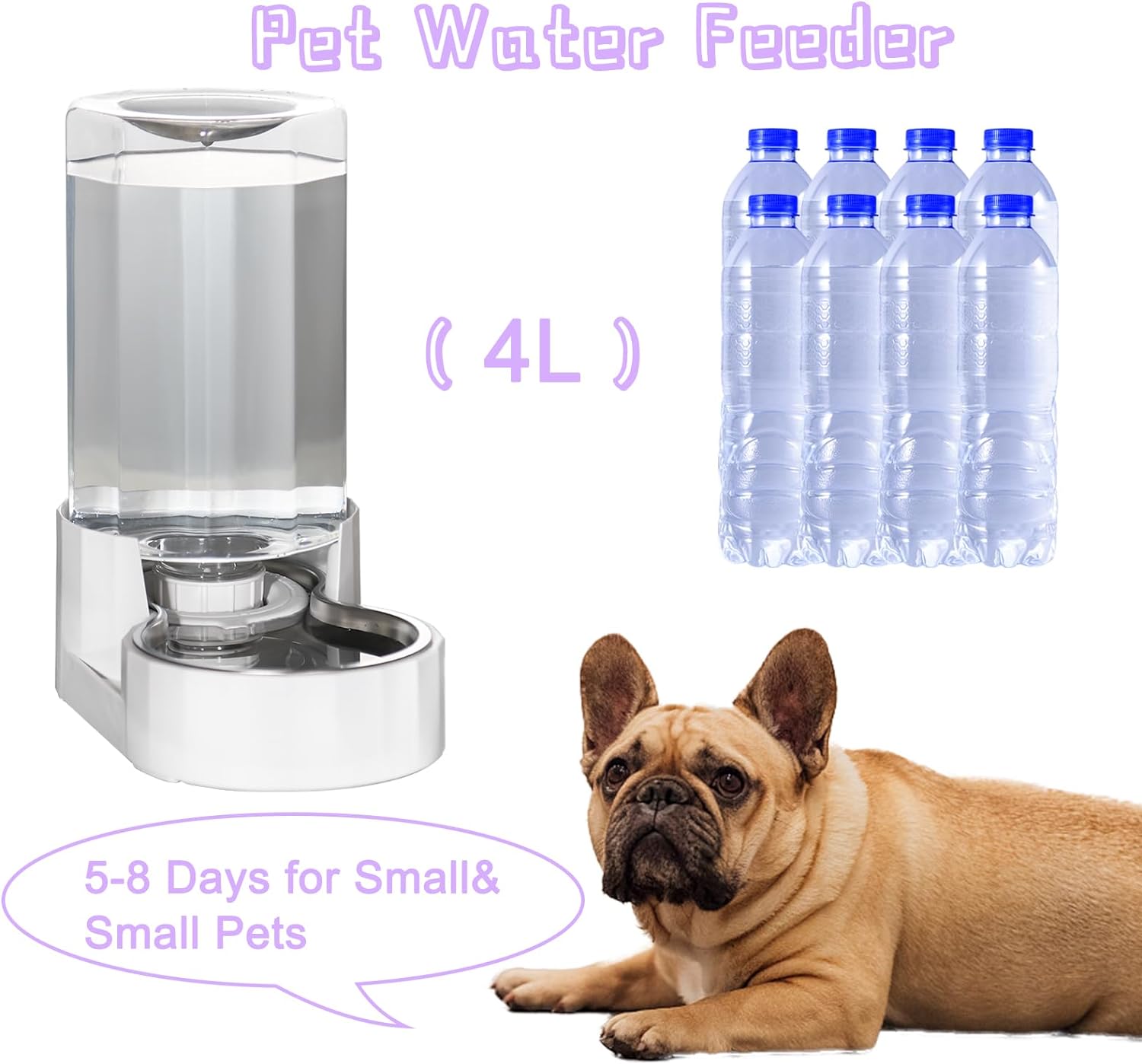 RIZZARI Automatic Gravity Stainless Steel Pet Waterer, Fortunate Angular Water Feeder with Edges, 100% BPA-Free, Safe and Large Capacity, Suitable for Small and Medium-Sized Cats and Dogs (4L)