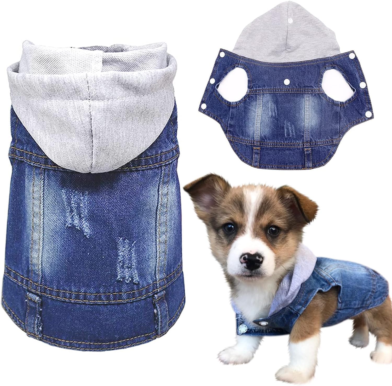 SILD Pet Clothes Dog Jeans Jacket Cool Blue Denim Coat Small Medium Dogs Lapel Vests Classic Hoodies Puppy Blue Vintage Washed Clothes (Grey,M)