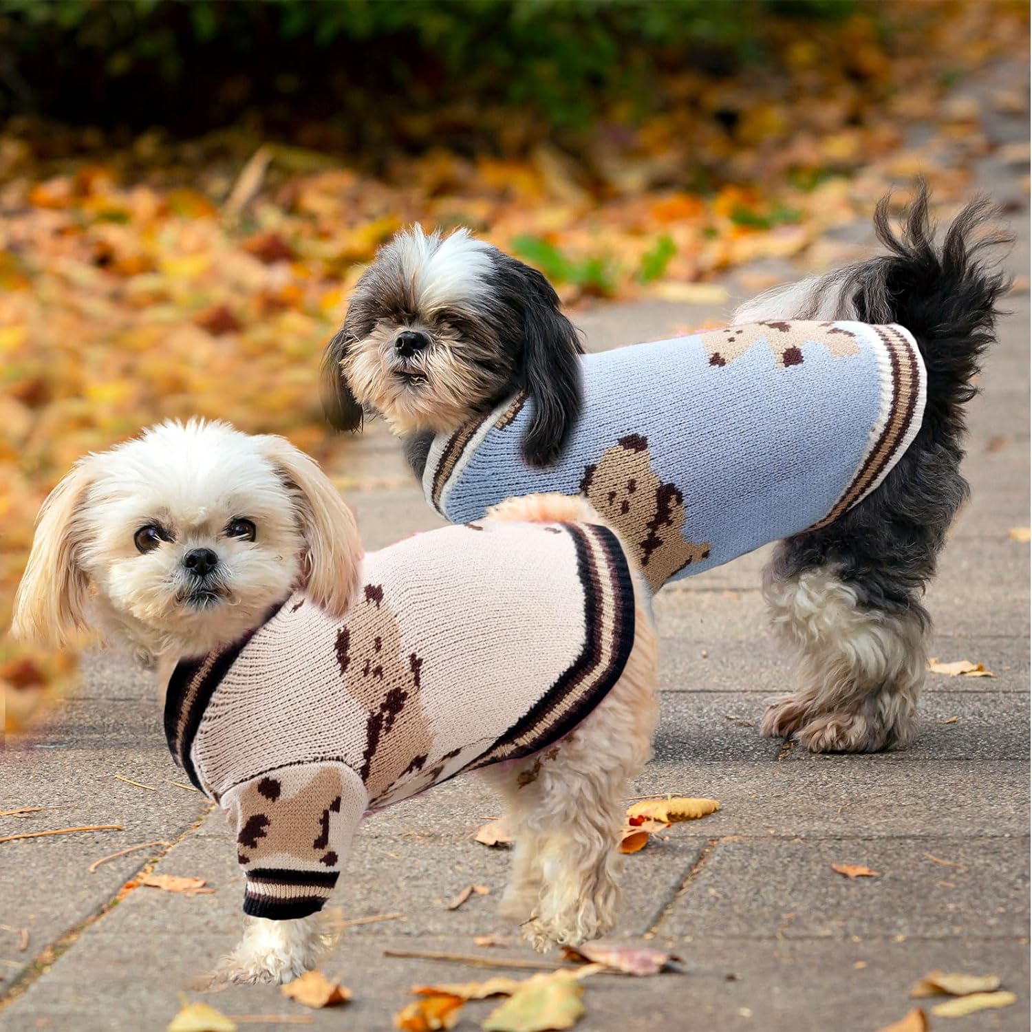 Small Dog Sweaters Cute Bear Dog Cardigans Clothes for Small Medium Dogs Boy Girl Puppy Cat Knitting Cardigan Outfits Dog Winter Coats Warm Pet Dog Clothes Soft Knitwear Apparel (Stripe,L)
