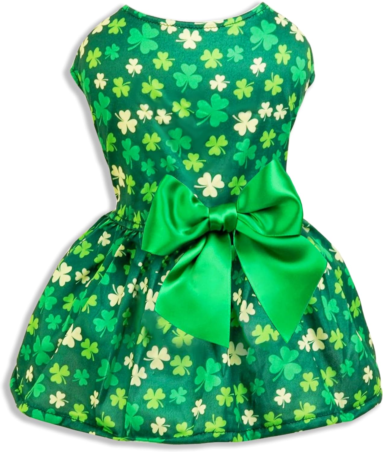 St. Patrick Day Dog Cat Dress, Holiday Irish Lucky Clover Shamrock Leaves Dress Outfits Skirt for Small Boys and Girls Puppies Pets Doggie