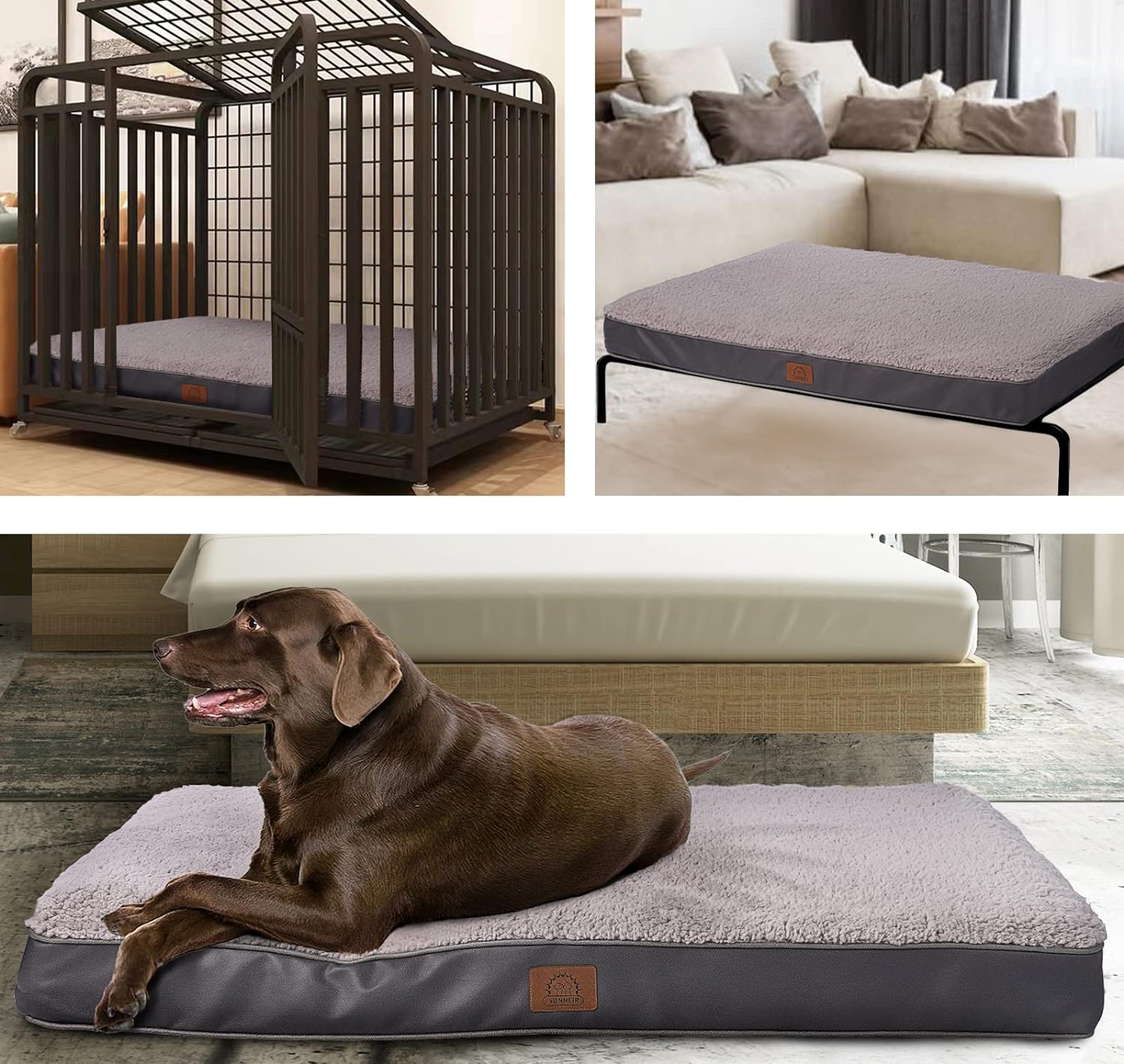 Sunheir Orthopedic Dog Bed for Large Dogs and Extra Large Dogs, Large Dog Bed with Removable Waterproof Cover and Machine Washable Dog Bed, Pet Bed Mat Egg-Crate Foam, L(35X22X3), Grey