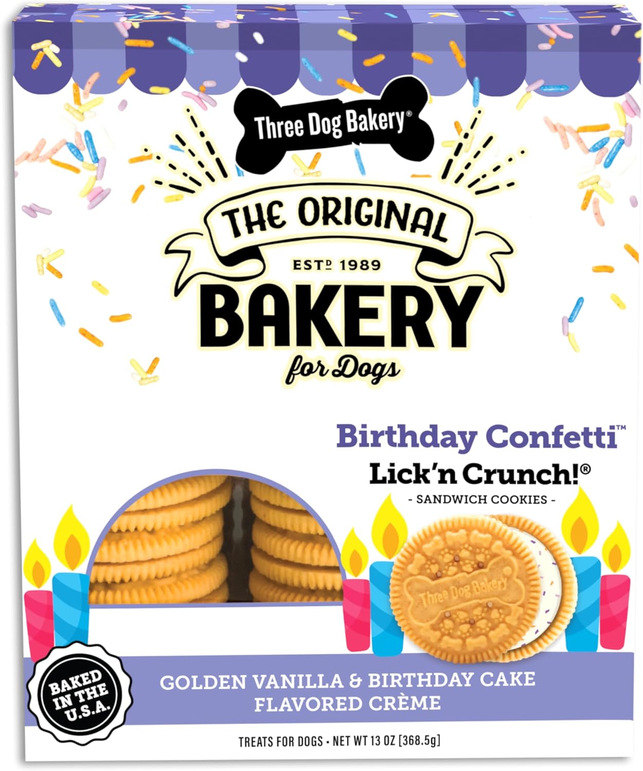 Three Dog Bakery Birthday Confetti Lickn Crunch 13 Ounce (Pack of 1)