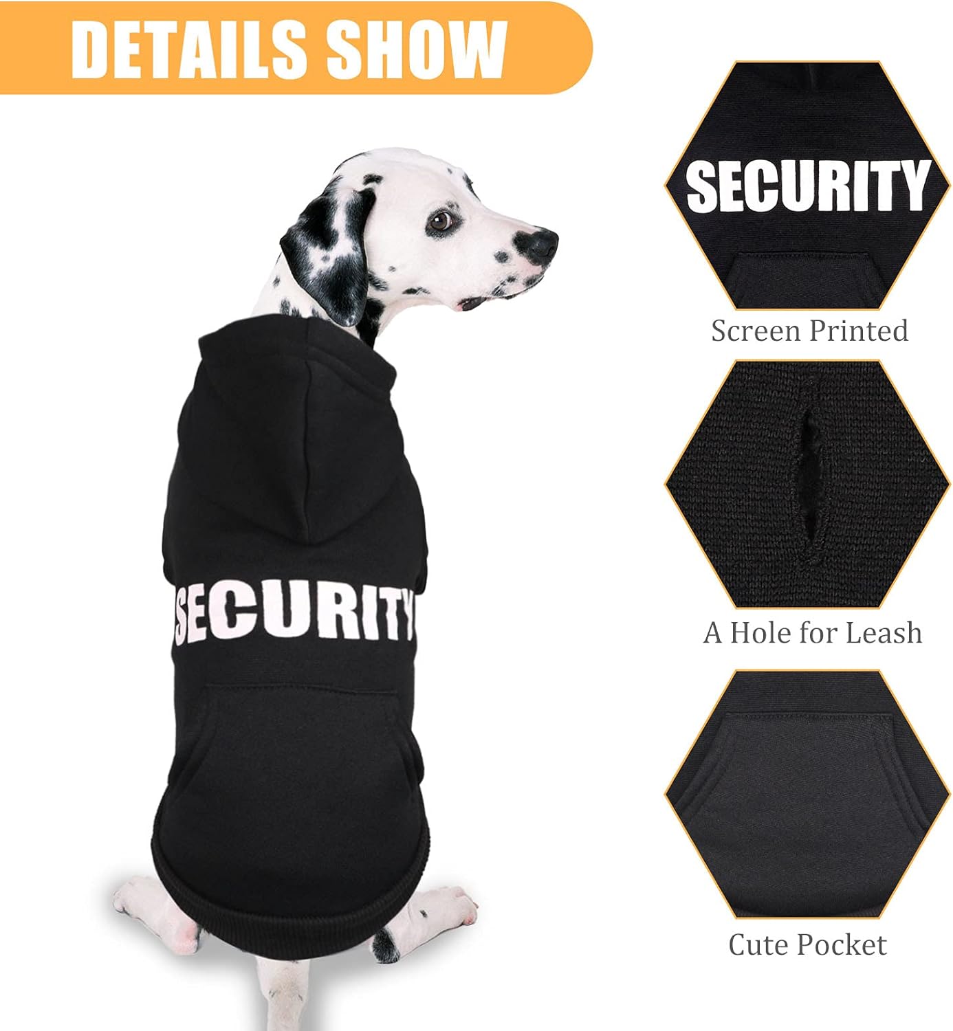 Uteuvili Dog Hoodie Security Dog Sweater Soft Brushed Fleece Dog Clothes Dog Hoodie Sweatshirt with Pocket Dog Sweaters for Medium Dogs(M), Black
