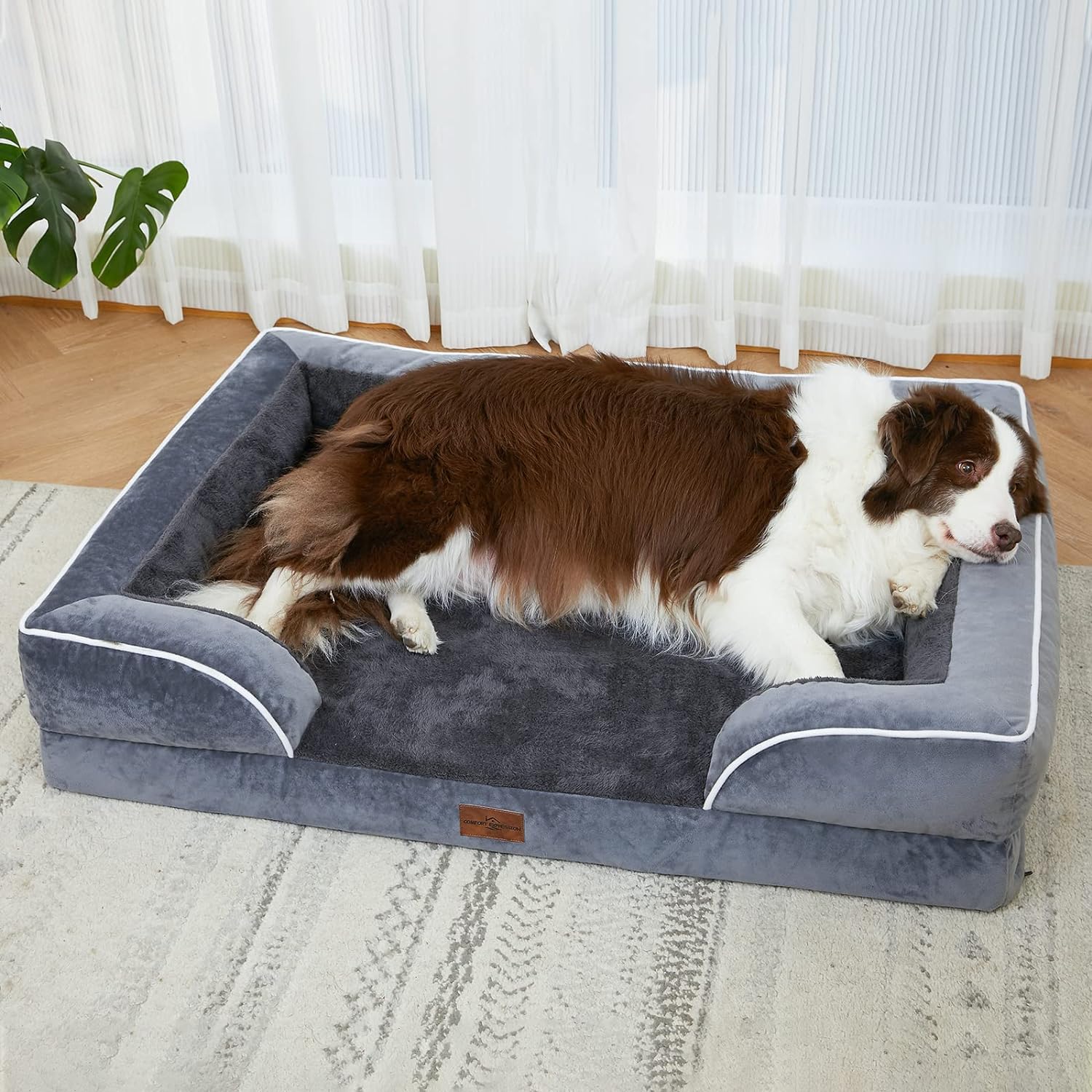 Waterproof Orthopedic Foam Dog Beds for Extra Large Dogs Durable Dog Sofa Pet Bed Washable Removable Cover with Zipper and Bolster