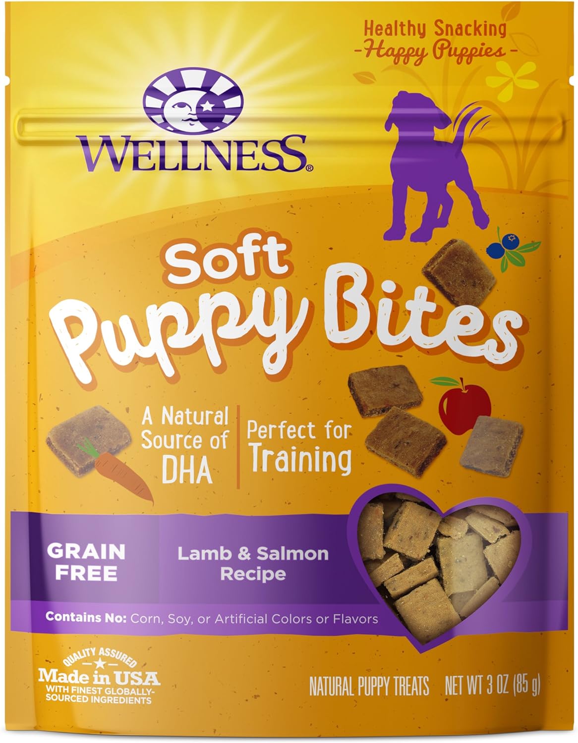 Wellness Soft Puppy Bites Natural Grain-Free Treats for Training, Dog Treats with Real Meat and DHA, No Artificial Flavors (Lamb  Salmon, 8-Ounce Bag)