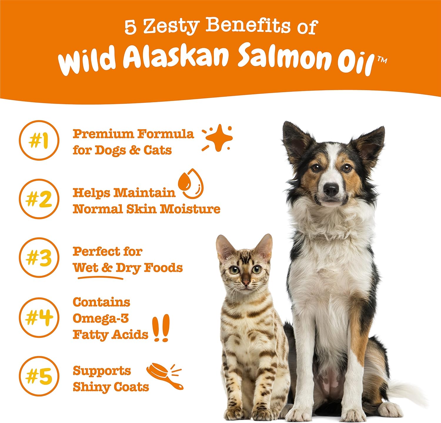 Wild Alaskan Salmon Oil for Dogs Cats - Omega 3 Skin Coat Support - Liquid Food Supplement for Pets - Natural EPA + DHA Fatty Acids for Joint Function, Immune Heart Health 8.5 Fl Oz