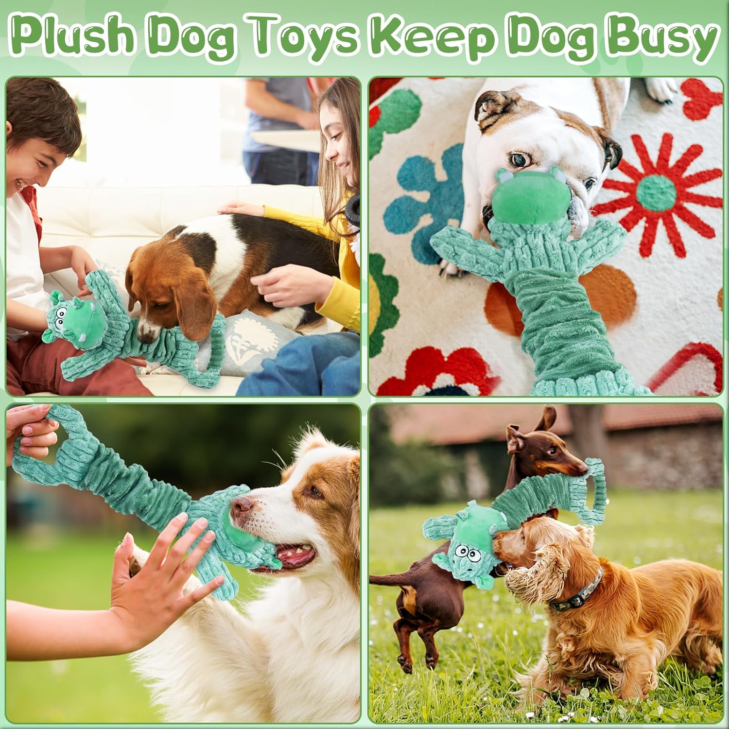 Fuufome Plush Squeaky Dog Toys - Soft, Durable Fabric for Small, Medium and Large Dogs - Indoor Tug of War Toys