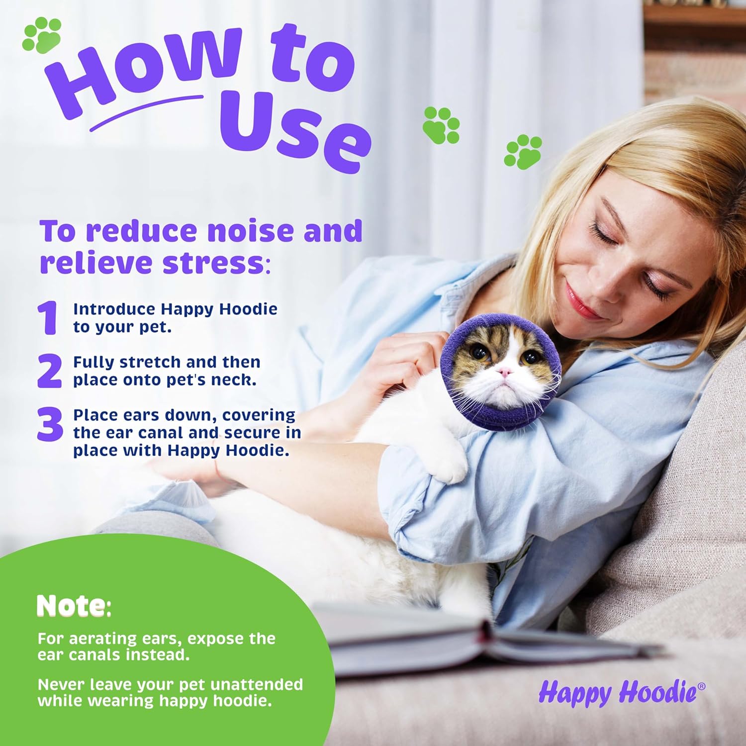 Happy Hoodie The Original Calming Band for Dogs  Cats - for Anxiety Relief – Noise Canceling for Fireworks, Thunderstorms, Pet Grooming  Force Drying - Dog Calming Aid Since 2008 (Small, Purple)