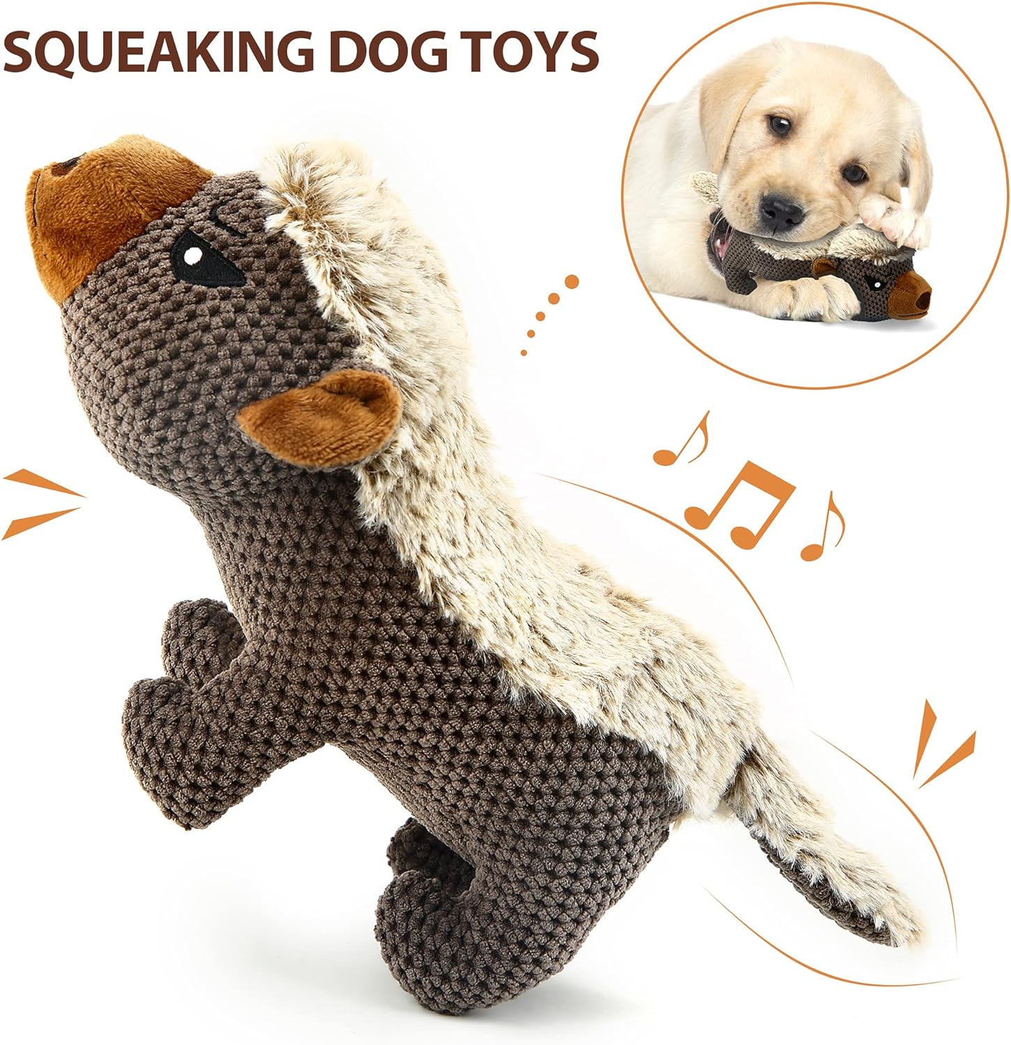 IOKHEIRA Dog Plush Toys for Aggressive Chewers, Indestructible Dog Squeaky Toys with Crinkle Paper, Durable Teething Chew Toys for Medium and Large Breed (Coffee Brown, Honey Badger)