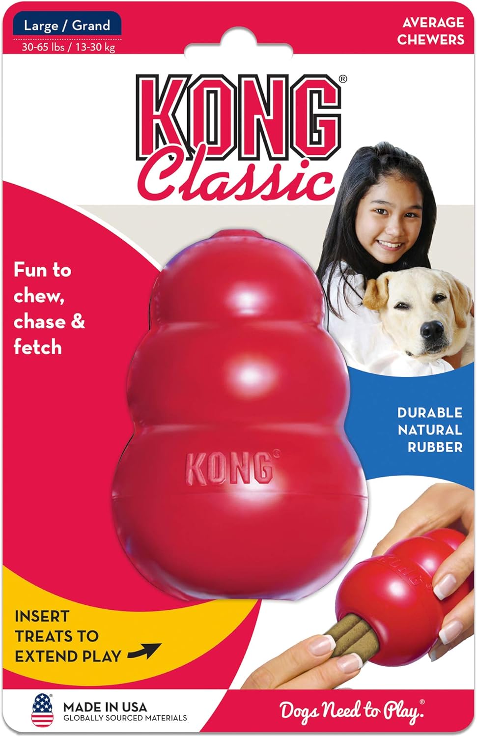 KONG - Classic Dog Toy, Durable Natural Rubber- Fun to Chew, Chase and Fetch - for Medium Dogs