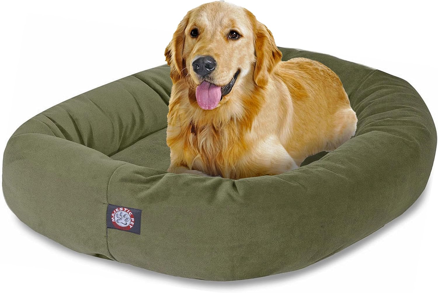 Majestic Pet 40 Inch Suede Calming Dog Bed Washable – Cozy Soft Round Dog Bed with Spine Support for Dogs to Rest their Head - Fluffy Donut Dog Bed 40x29x9 (Inch) - Round Pet Bed Large – Sage