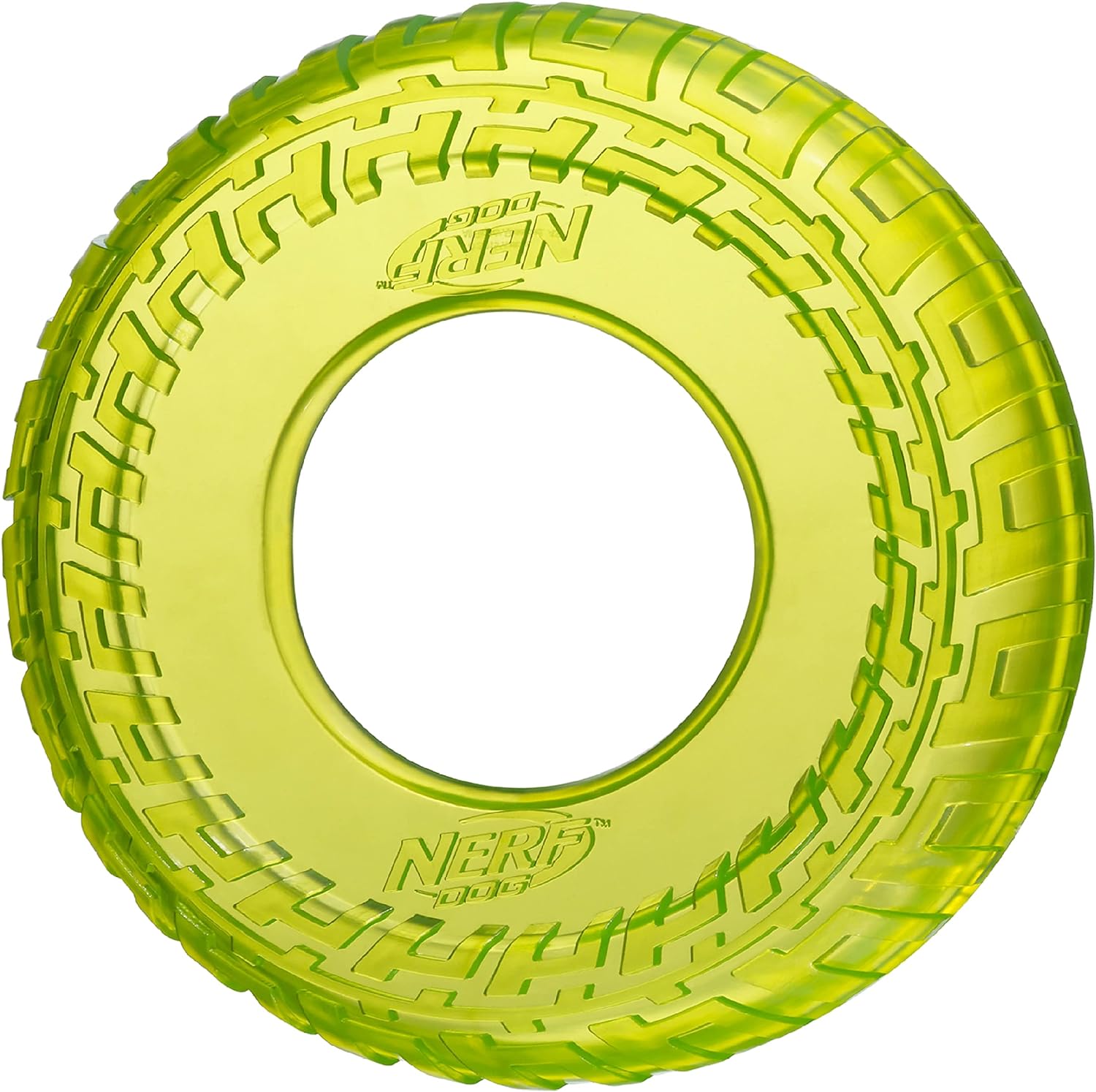 Nerf Dog Rubber Tire Flyer Dog Toy, Flying Disc, Lightweight, Durable, Floats in Water, Great for Beach and Pool, 10 Inch Diameter, for Medium/Large Breeds, Single Unit, Blue, Original