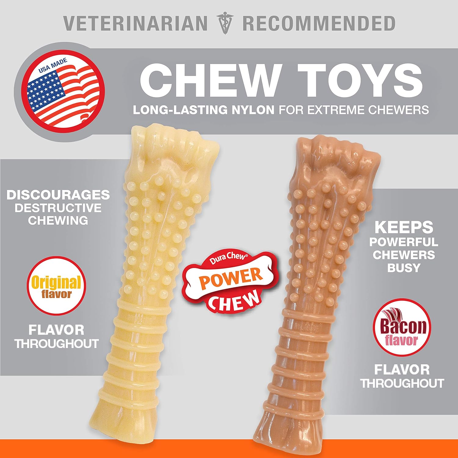 Nylabone Power Chew Toys Variety Triple Pack - Dog Toys for Aggressive Chewers - Indestructible Dog Bones for Small Dogs - Chicken, Bacon  Peanut Buter Flavors, Small/Regular (3 Count)