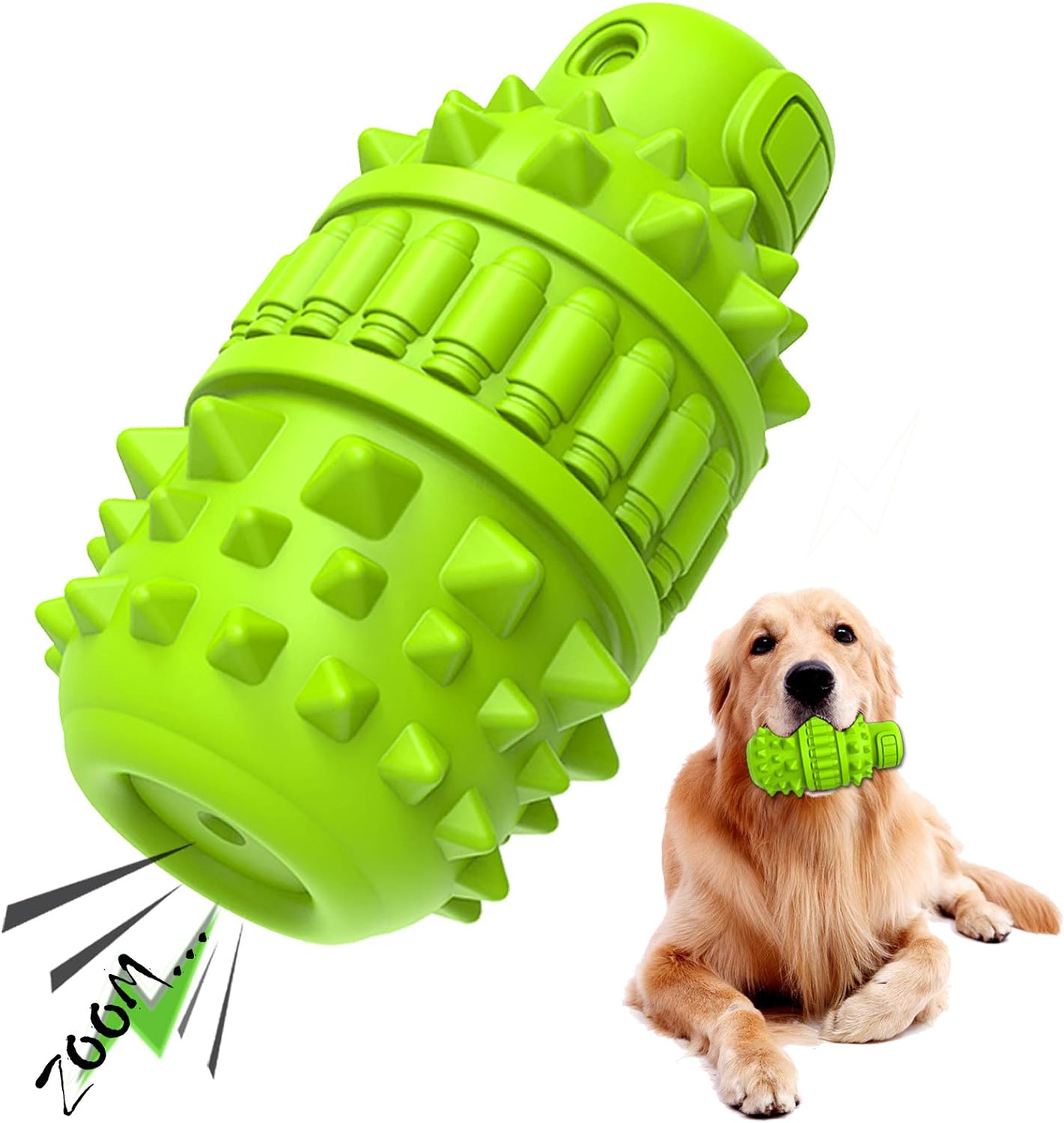 PIFFZEDO Natural Rubber Dog Toy for Large Medium Breed Aggressive Chewer Super Power Dog Chew Toys Squeaky Dog Birthday Toy Dog Toothbrush Interactive Tough Durable Dog Toys(Green,Large)