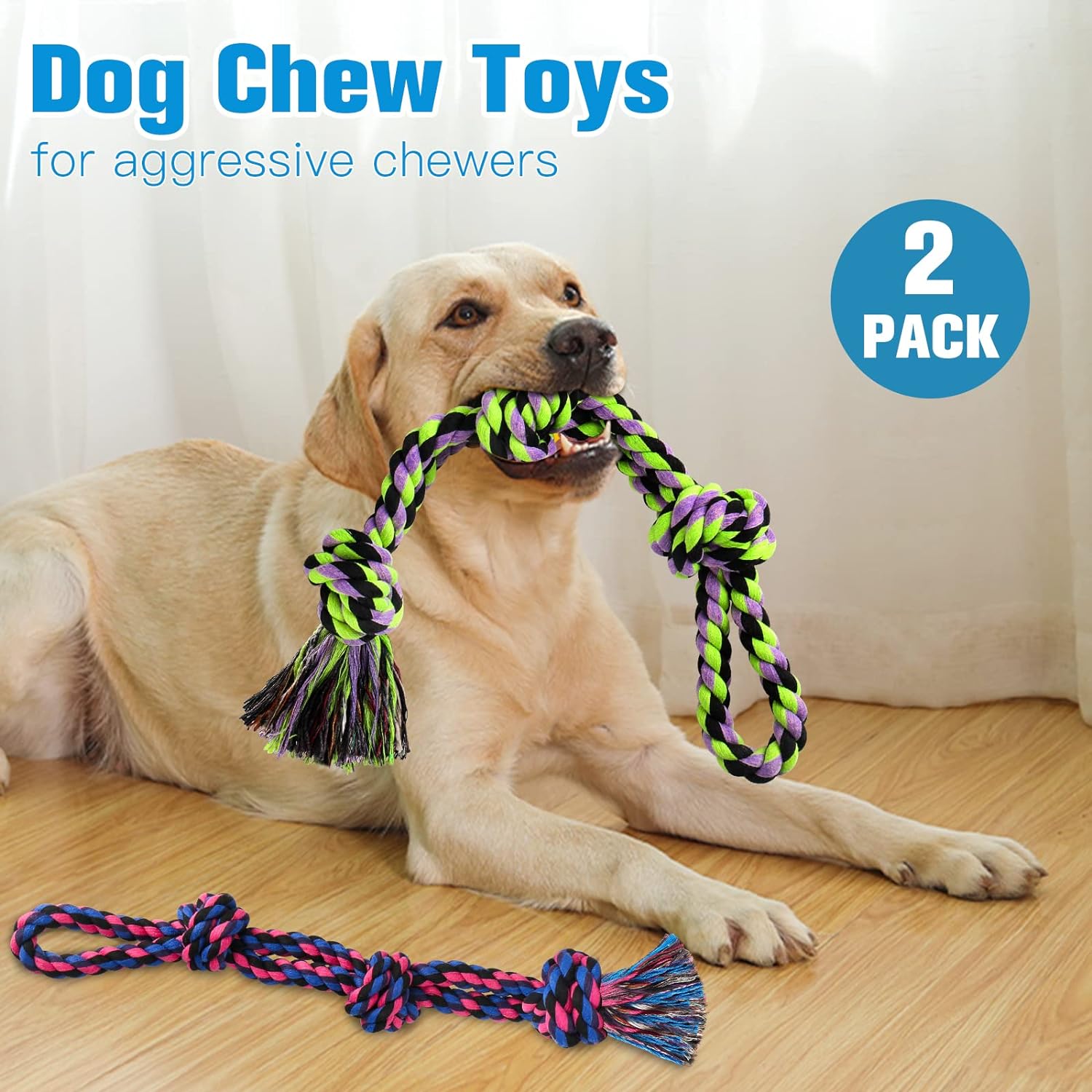 UPSKY Dog Rope Toys 2 Nearly Indestructible Dog Toys, Dog Toy for Medium to Large Breed, Dental Cleaning Chew Toys, Dog Tug Toy for Boredom, Dog Teething Toys, Dog Rope Toy for Aggressive Chewers