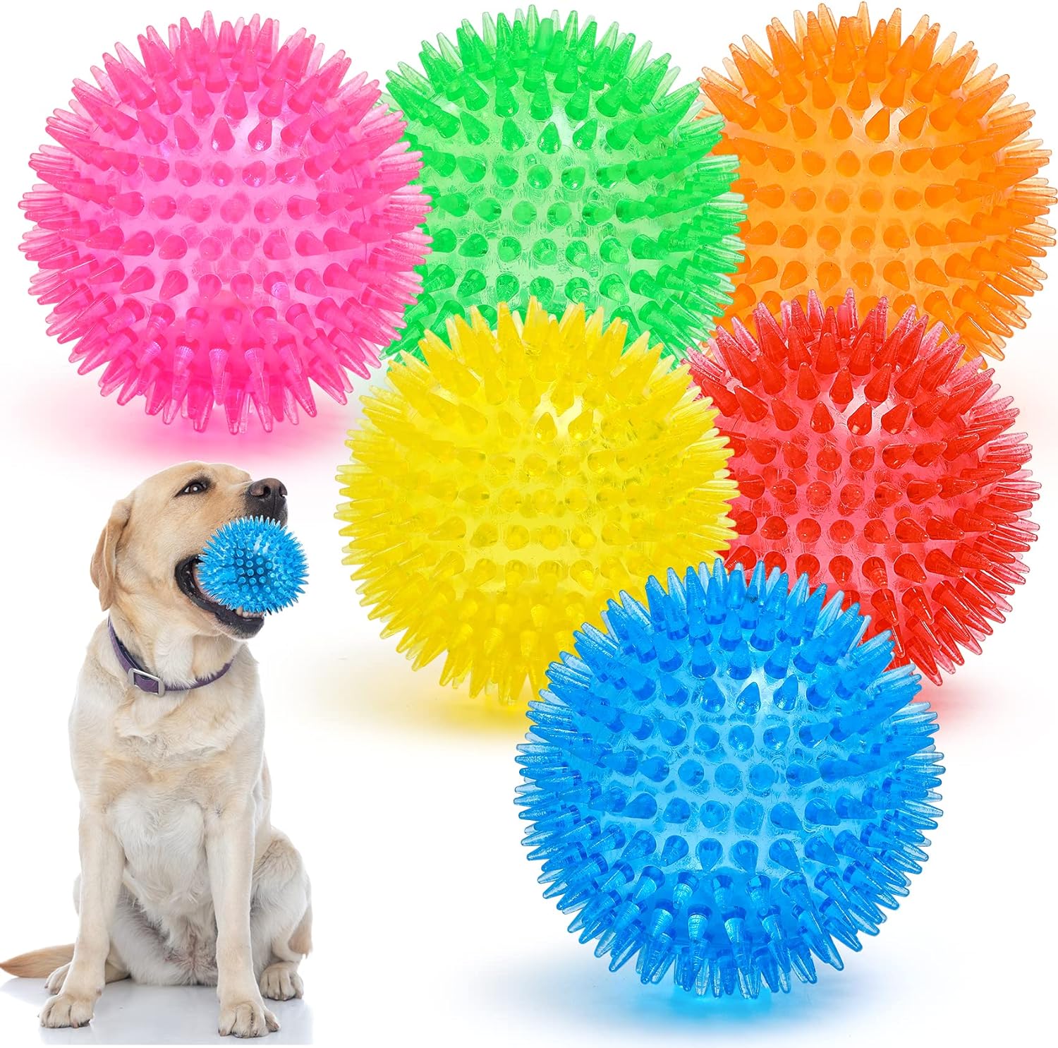 VITEVER 3.5” Squeaky Dog Toy Balls (6 Colors) Puppy Chew Toys for Teething, BPA Free Non-Toxic, Spikey Medium, Large  Small Dogs, Durable Aggressive Chewers