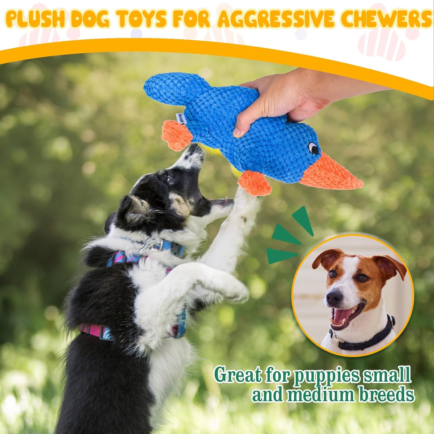 Vitscan Upgraded Goose Indestructible Dog Toys for Aggressive Chewers Small Medium Large Breed, Crinkle Squeaky Plush Dog Puppy Chew Toys for Teething, Duck Puppy Toys