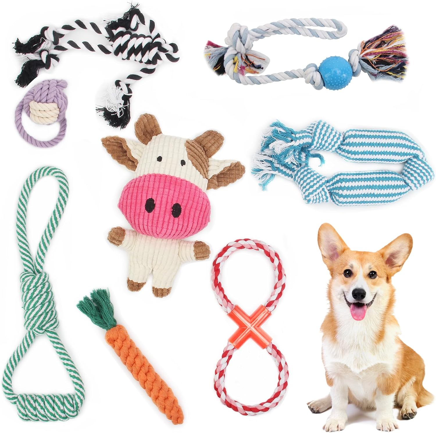 ZOUTOG Puppy Chew Toys, Set of 8 Dog Rope Toys for Aggressive Chewers, Dog Toys with Safe Material for Small/Medium/Large Dog Pets, for Playtime and Teeth Cleaning