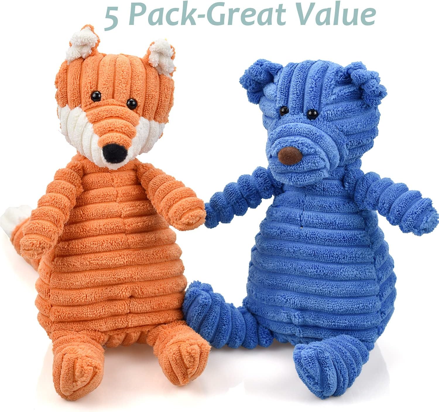 5Pack Dog Squeaky Plush Toys Puppy Toys Assortment Value Bundle Dog Toy for Puppies Bulk Large Dog Teething Toys Pet Chew Toys