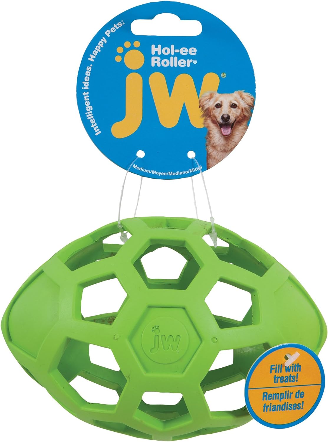 JW Pet Hol-ee Roller Dog Toy Puzzle Ball, Natural Rubber, Medium (4.5 Inch Diameter), Colors May Vary