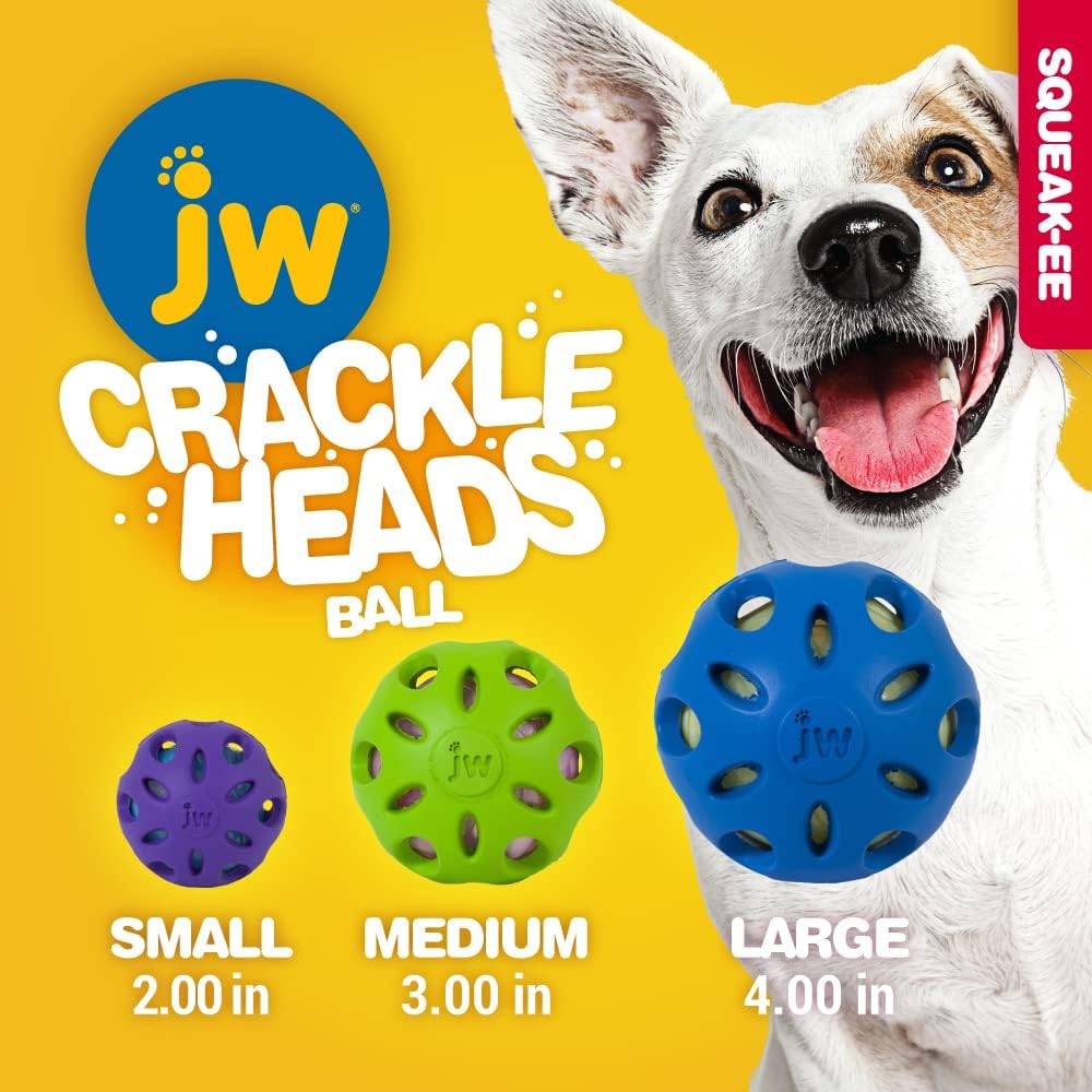 Petmate Crackle Heads Crackle Ball Crunchy Noise Chew Fetch Toy for Dogs Assorted Colors, Medium 3 Diameter