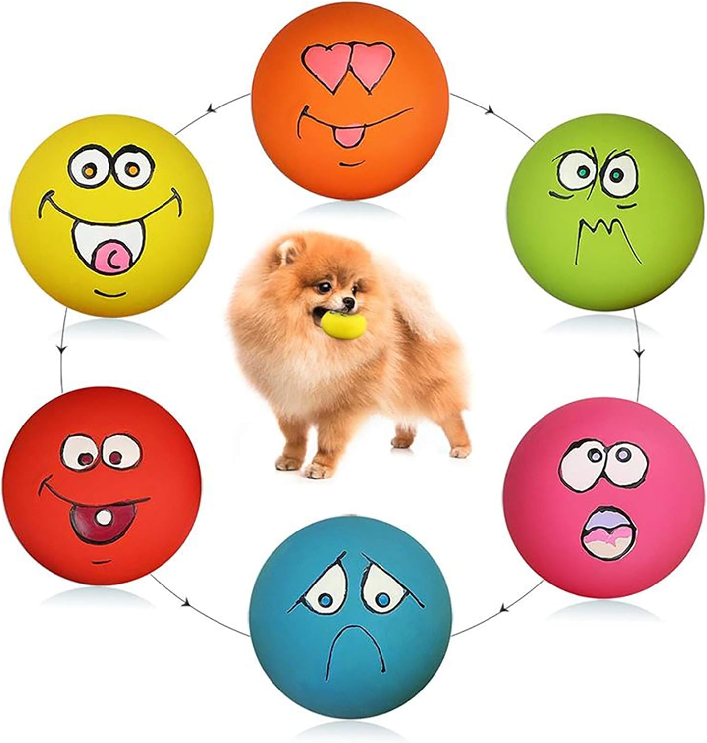 Smile Face Dog Squeaky Toys Soft Latex Squeak Balls for Puppy Small Pet Dogs 6 Pcs/Set