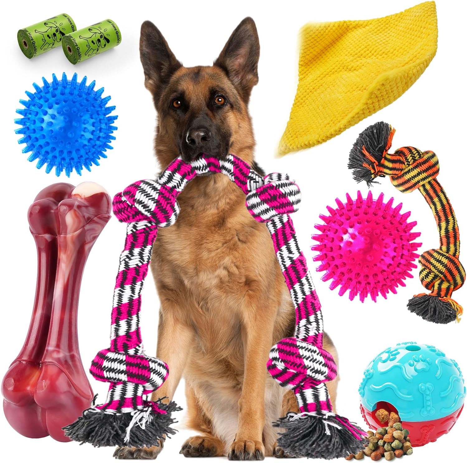 Zeaxuie Heavy Duty Various Dog Chew Toys for Aggressive Chewers - 9 Pack Value Set Includes Indestructible Rope Toys  Squeaky Toys for Medium, Large  X-Large Breeds (for Regular Chewers)